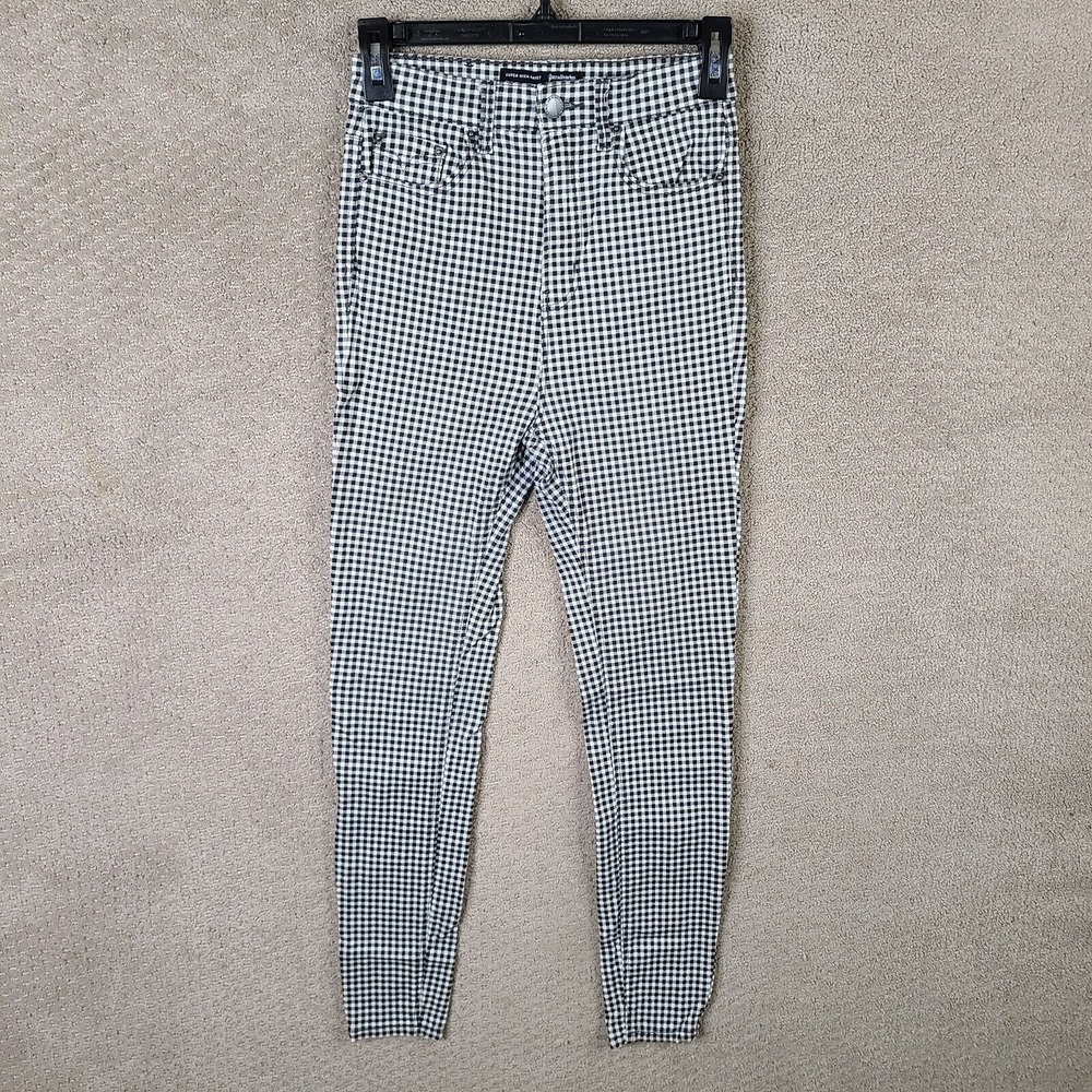Stradivarius Jeans Womens 2 Black White Check Skinny High‎ Rise Punk Goth Emo